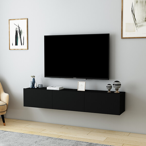 HABITAT ET JARDIN - Meuble TV en bois "Denby" - 160 x 31 x 29 cm - Noir - large