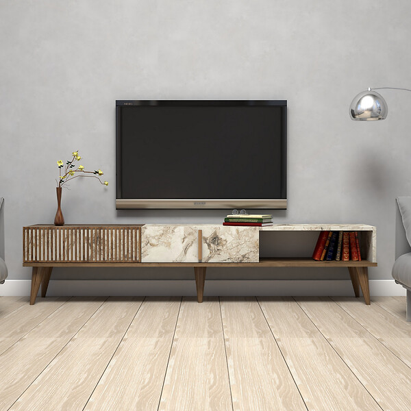 HABITAT ET JARDIN - Meuble TV en bois "Milan" - 180 x 35 x 40 cm - NoyerBlanc - large