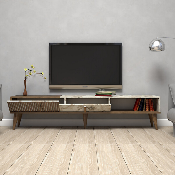 HABITAT ET JARDIN - Meuble TV en bois "Milan" - 180 x 35 x 40 cm - NoyerBlanc - large