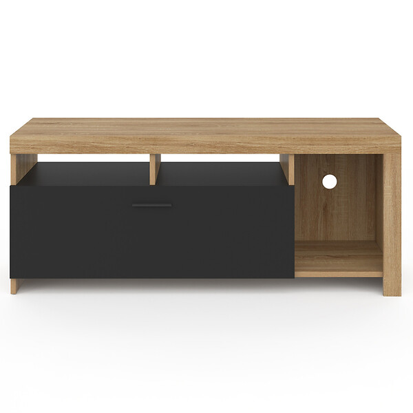 ID MARKET - Meuble TV 110 cm MALO bois et placard noir - large