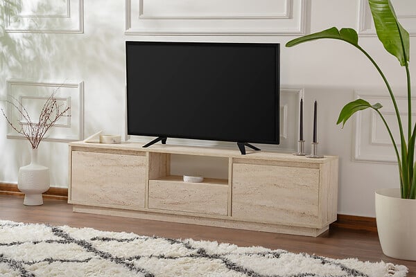 HABITAT ET JARDIN - Meuble TV en bois "Vanguard" - 160 x 29 x 42 cm - Travertin - large