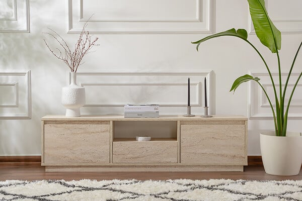 HABITAT ET JARDIN - Meuble TV en bois "Vanguard" - 160 x 29 x 42 cm - Travertin - large