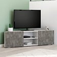 ID MARKET - Meuble TV 110 cm d'angle ELI blanc portes effet béton - vignette