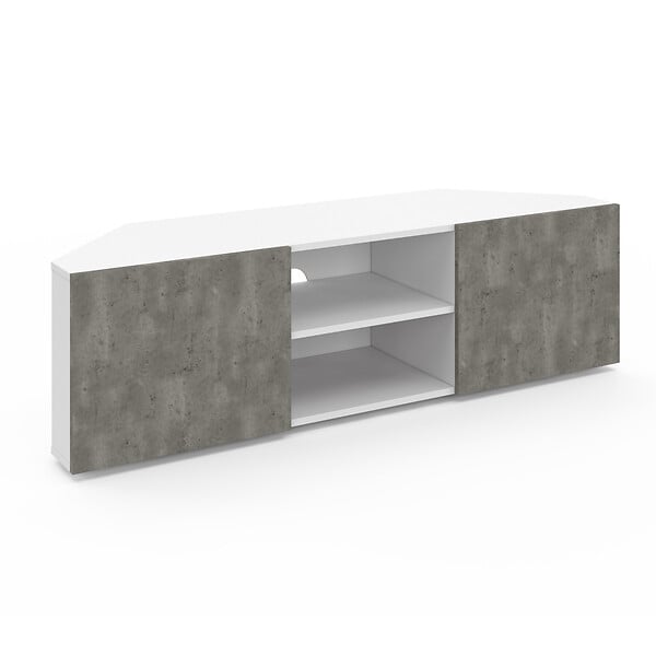ID MARKET - Meuble TV 110 cm d'angle ELI blanc portes effet béton - large