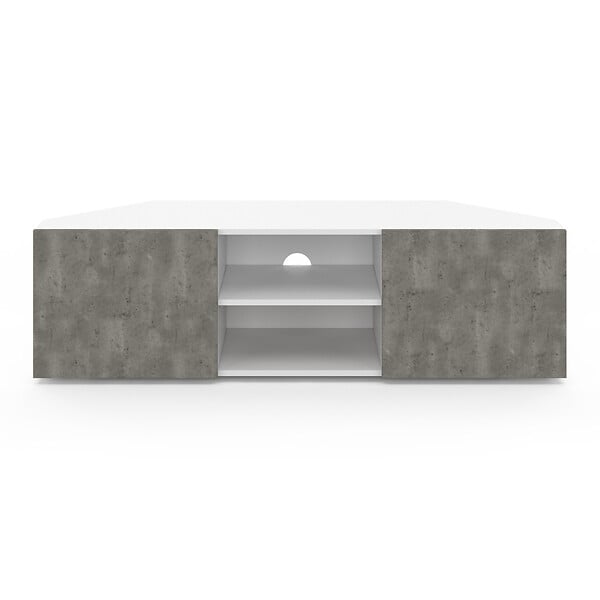 ID MARKET - Meuble TV 110 cm d'angle ELI blanc portes effet béton - large
