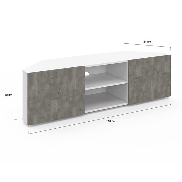 ID MARKET - Meuble TV 110 cm d'angle ELI blanc portes effet béton - large