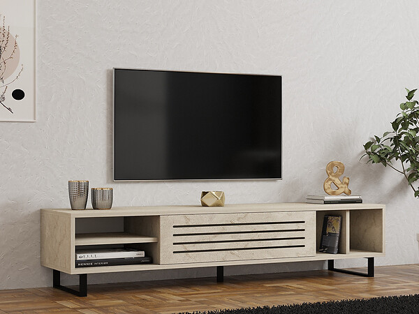 HABITAT ET JARDIN - Meuble TV en bois "Safir" - 160 x 40 x 35 cm - Travertin - large