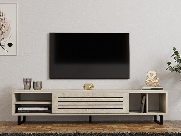 HABITAT ET JARDIN - Meuble TV en bois "Safir" - 160 x 40 x 35 cm - Travertin - large