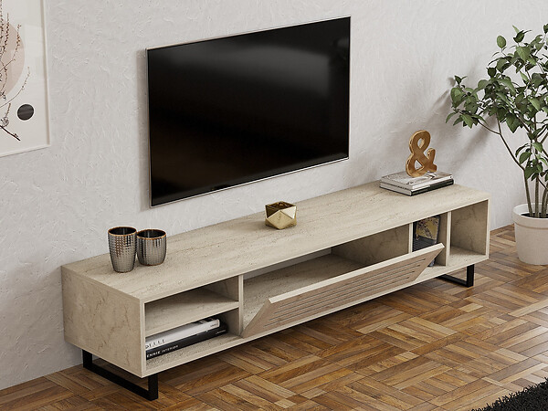 HABITAT ET JARDIN - Meuble TV en bois "Safir" - 160 x 40 x 35 cm - Travertin - large