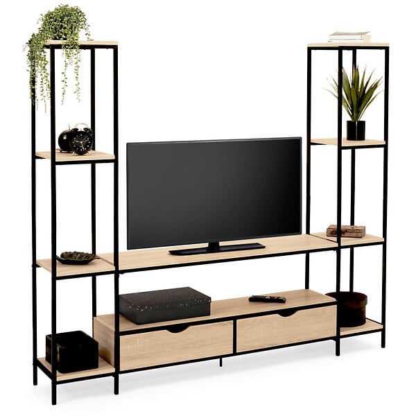 ID MARKET - Ensemble meuble TV 164 cm DETROIT avec étagères design industriel - large