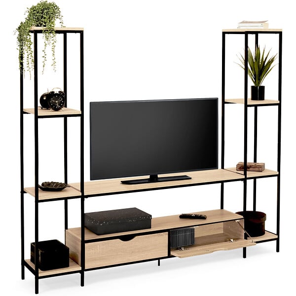 ID MARKET - Ensemble meuble TV 164 cm DETROIT avec étagères design industriel - large