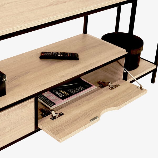 ID MARKET - Ensemble meuble TV 164 cm DETROIT avec étagères design industriel - large