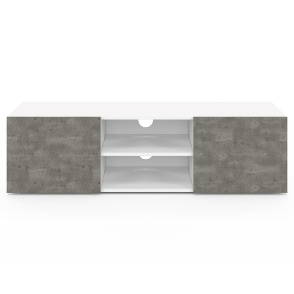ID MARKET - Meuble TV 113 cm ELI blanc portes effet béton - large