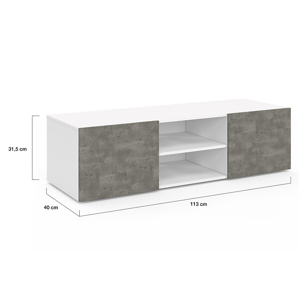 ID MARKET - Meuble TV 113 cm ELI blanc portes effet béton - large