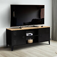 ID MARKET - Meuble TV 113 cm ESTER 2 portes métal noir et plateau bois design industriel - vignette