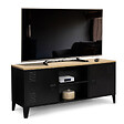 ID MARKET - Meuble TV 113 cm ESTER 2 portes métal noir et plateau bois design industriel - vignette