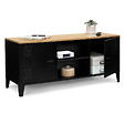 ID MARKET - Meuble TV 113 cm ESTER 2 portes métal noir et plateau bois design industriel - vignette