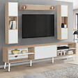 ID MARKET - Ensemble meuble TV 180 cm et étagères HOUSTON bois et blanc - vignette