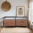 OVIALA - Meuble TV en marbre avec rangement en acacia massif 152 cm - Mona - vignette
