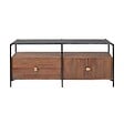 OVIALA - Meuble TV en marbre avec rangement en acacia massif 152 cm - Mona - vignette