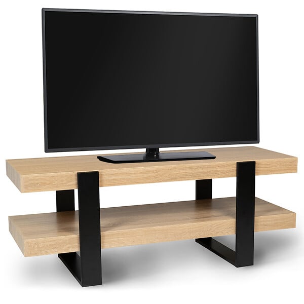 ID MARKET - Meuble TV 114 cm double plateau PHOENIX bois et noir - large