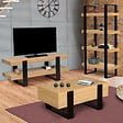 ID MARKET - Meuble TV 114 cm double plateau PHOENIX bois et noir - vignette