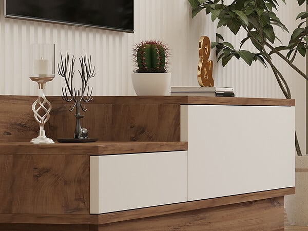 HABITAT ET JARDIN - Meuble TV en bois "Barko" - 160 x 35 x 35 cm - Pin atlantiqueBlanc - large