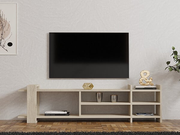 HABITAT ET JARDIN - Meuble TV en bois "Zeyna" - 156 x 29 x 40 cm - Travertin - large