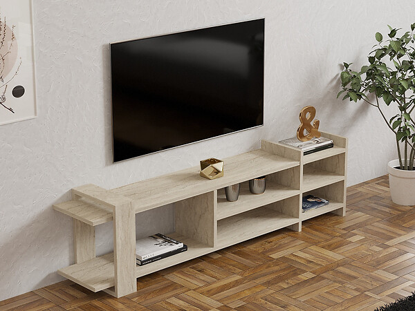 HABITAT ET JARDIN - Meuble TV en bois "Zeyna" - 156 x 29 x 40 cm - Travertin - large