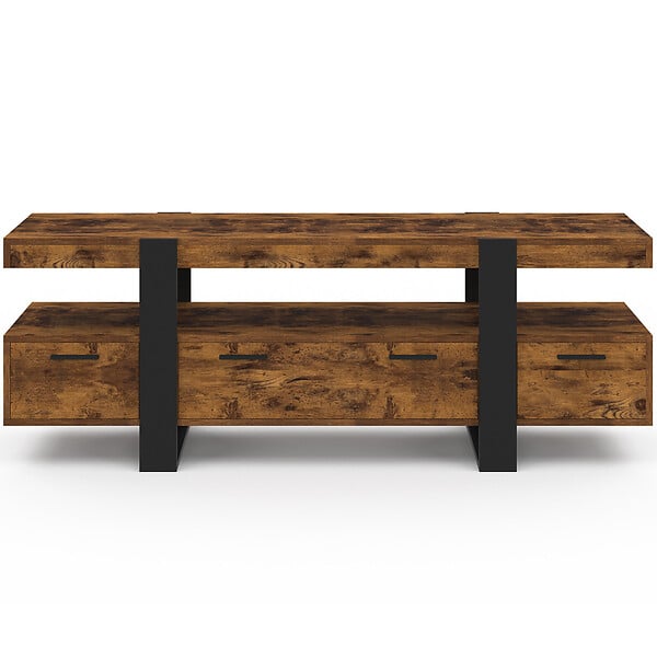 ID MARKET - Meuble TV 140 cm PHOENIX avec tiroirs bois effet vieilli et noir - large
