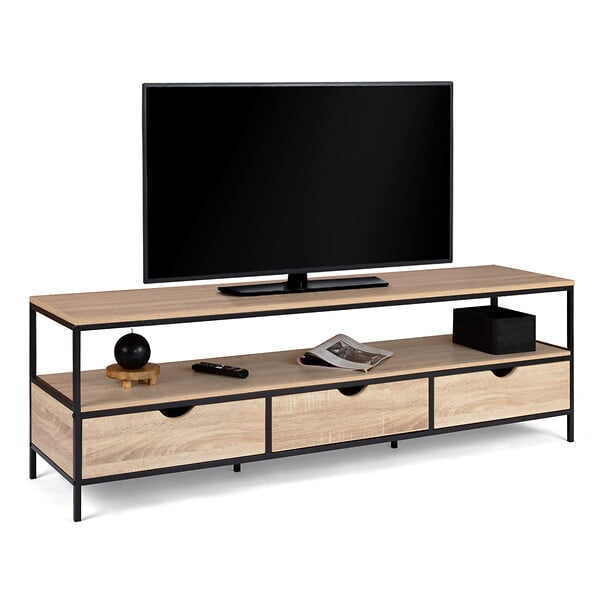 ID MARKET - Meuble TV 160 cm DETROIT 3 tiroirs design industriel - large
