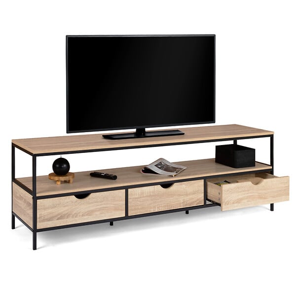 ID MARKET - Meuble TV 160 cm DETROIT 3 tiroirs design industriel - large