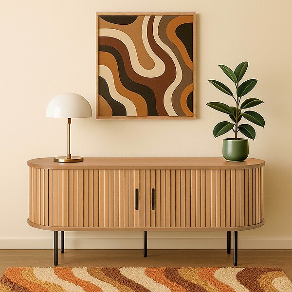 OVIALA - Meuble TV en mélaminé et acier 120 cm beige - Marius - large