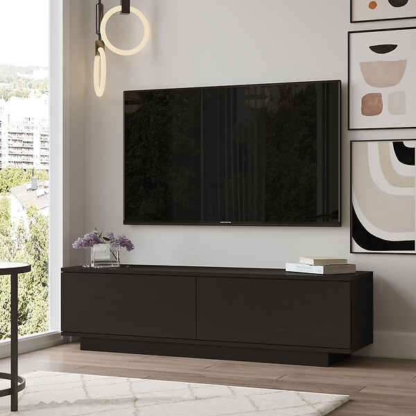 HABITAT ET JARDIN - Meuble TV en bois "FN1" - 140 x 35 x 38 cm - Noir - large
