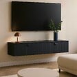 OVIALA - Meuble TV suspendu 160 cm moderne noir - Holly - vignette