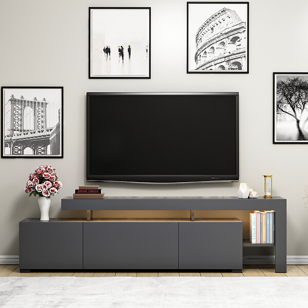 HABITAT ET JARDIN - Meuble TV en bois "Beliz" - 192 x 37 x 53 cm - Anthracite - large