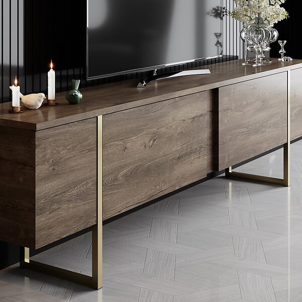 HABITAT ET JARDIN - Meuble TV en bois "Luxe" - 180 x 30 x 50 cm - NoyerOr - large