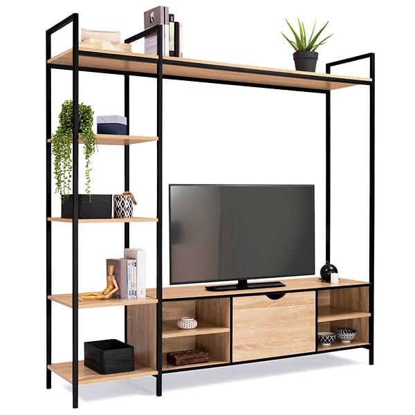 ID MARKET - Ensemble meuble TV 170 cm DETROIT avec étagères design industriel - large