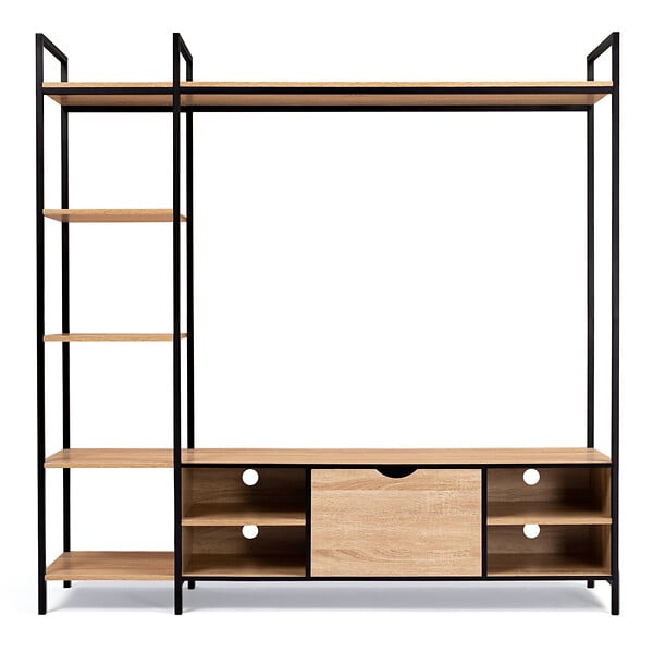 ID MARKET - Ensemble meuble TV 170 cm DETROIT avec étagères design industriel - large