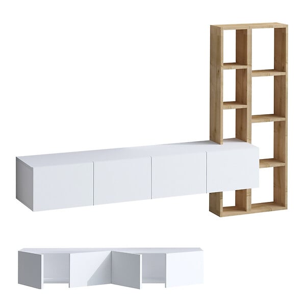 HABITAT ET JARDIN - Meuble TV en bois "Pana" - 182 x 32 x 25 cm - Blanc, Chêne - large