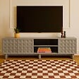 OVIALA - Meuble TV rectangulaire 3 portes L200 cm beige - Octave - vignette