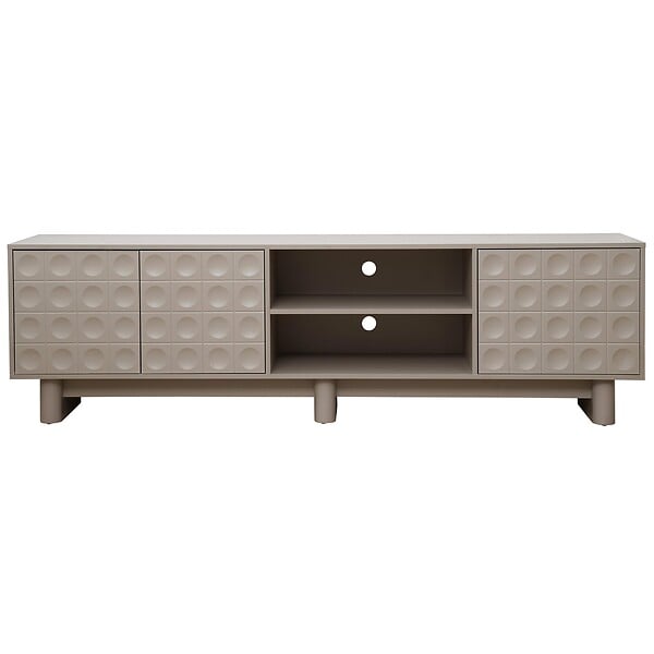 OVIALA - Meuble TV rectangulaire 3 portes L200 cm beige - Octave - large