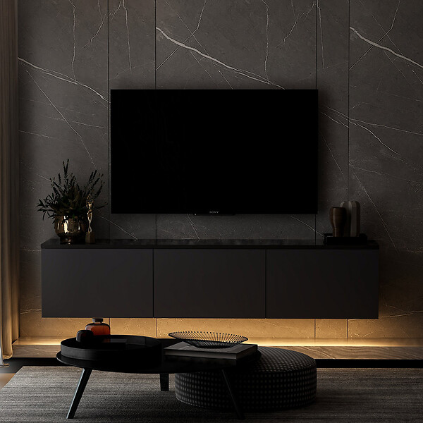 HABITAT ET JARDIN - Meuble TV en bois "Neon" - 160 x 32 x 35 cm - Anthracite - large