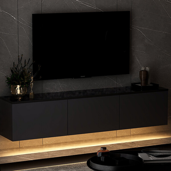 HABITAT ET JARDIN - Meuble TV en bois "Neon" - 160 x 32 x 35 cm - Anthracite - large