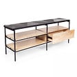 OVIALA - Meuble TV en marbre et manguier massif 150 cm noir - Paheli - vignette