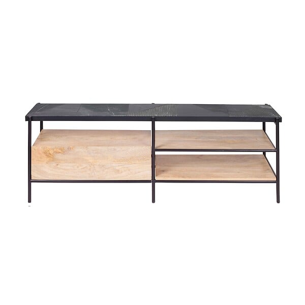OVIALA - Meuble TV en marbre et manguier massif 150 cm noir - Paheli - large