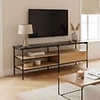 OVIALA - Meuble TV en marbre et manguier massif 150 cm noir - Paheli - vignette