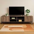OVIALA - Meuble TV rectangulaire 2 portes L200 cm bois foncé - Ketry - vignette