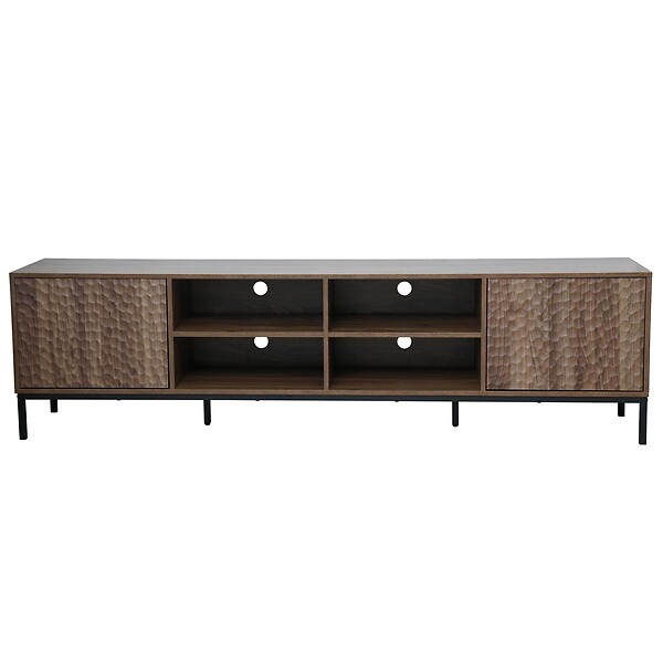 OVIALA - Meuble TV rectangulaire 2 portes L200 cm bois foncé - Ketry - large