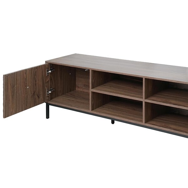 OVIALA - Meuble TV rectangulaire 2 portes L200 cm bois foncé - Ketry - large